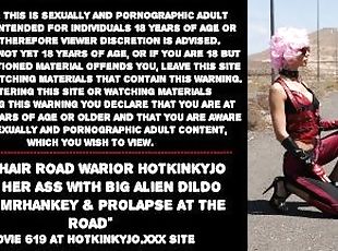 Pink hair road warior Hotkinkyjo fuck her ass with big alien dildo from mrhankey & prolapse
