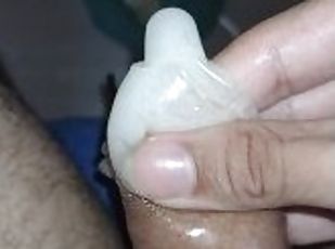 Jerking off  Used a condom to cum in end/ LARGE CUMSHOT CREAMPIE