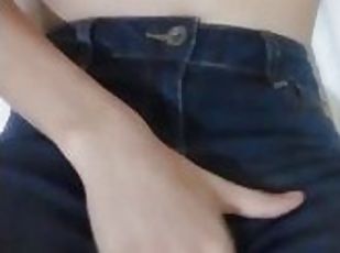 skinny girl masturbating fingering on skinny brazilian jeans pants in break time from job in hostel