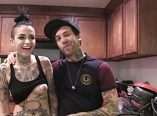 Girls show off their tattoos and chat behind the scenes