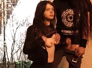 Busty stepsister handjob and facial outdoors in public - DOLLSCULT