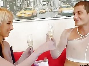 Couple clad in pantyhose celebrates with a fuck