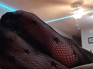 Goth feet in Fishnets