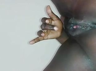 Close up homemade footage of black bitch fingering her twat
