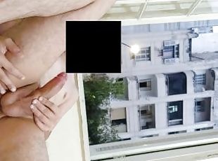 Risky masturbation flashing at open window front neighborhood 3