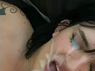 MAJOR LOAD ON GOTH GIRLS FACE, of snippet of college girls POV BJ