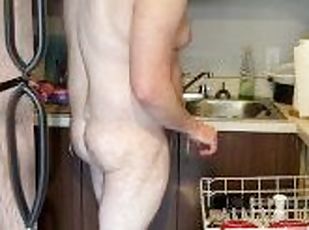 Straight Chubby Hunk Strips While Doing Dishes