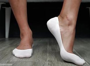 Big Male Feet in Small White Women's Socks! Foot Fetish!
