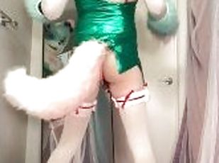 Wagging my Tail UwU. Merry Christmas. Furry Fursuit Femboy cosplaying in costumes. Santas Elf