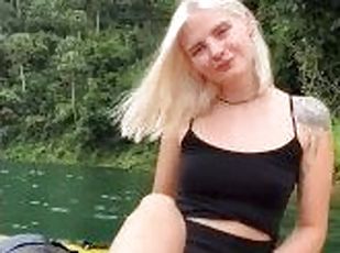 Blonde Girlfriend shows off her feet outdoor