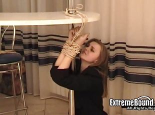 Attractive Russian housewife squirming during some rope play action