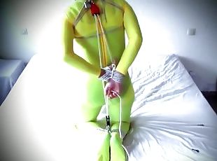 Selfbound in yellow catsuit