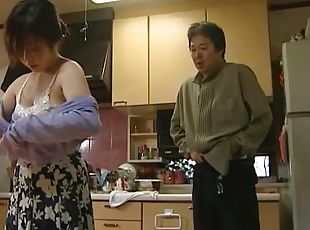 Chubby Japanese milf gets fucked by her husband in the kitchen