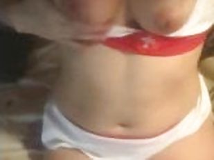 Arab MILF Cindy in Hot Nurse Outfit Masturbating & Playing With Wet Throbbing Hairy Pussy
