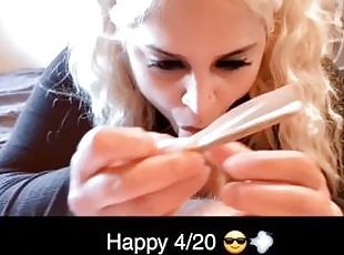 Multitasking 420 style - blowjob, smoking, milf, big boobs, POV