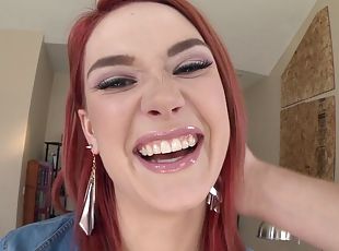 Big-breasted redhead Siri blows and gets her meaty pussy smashed