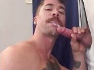 Young married guy comes to my gloryhole after work to give me a big load