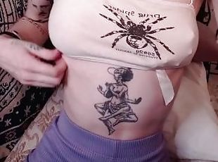 pezones, orgasmo, delgada, esposa, natural, a-solas, tatuaje