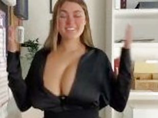 Secretary got bored and jiggles her christmas boobies