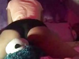 Horny girl rides her plushies face for fun :)