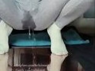 Teacher loves to squirt in leggings and socks and totally soak them
