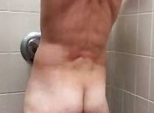 I couldnt resist for a horny masturbation and orgasm in the public shower after a jog