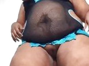 POV Fat Ass Ebony In Fishnets Lingerie, Fingering Orgasm
