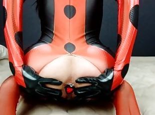 A brunette in a ladybug costume fingering her ass . Anal Games Part 1