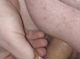 Chubby washing small dick then mesure it and cum