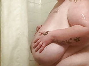 mandi, payudara-besar, wanita-gemuk-yang-cantik, gemuk, normal, payudara, mandi-shower, payudara-kendor