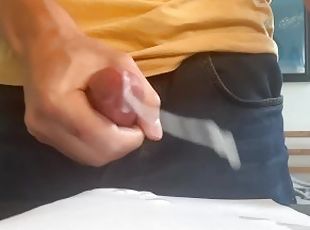 Horny at work - Shooting cum onto a piece of paper
