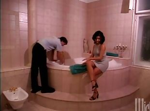Sexy brunette Daniella Rush gets fucked and facialed in a bathroom