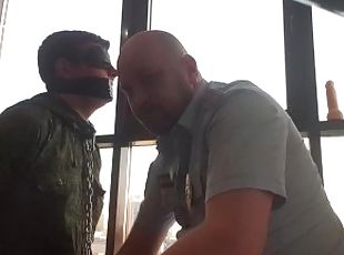 RUSSIAN COP DOMINATES MILITARY BOY - very hard LEATHER GLOVED SLAPS and SPITTING