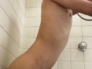 Sissy femboy twink masturbating in the shower with dildo