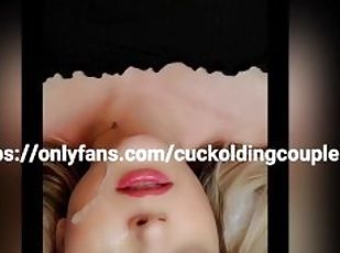 Hotwife gets facial by bull and makes cuck eat It