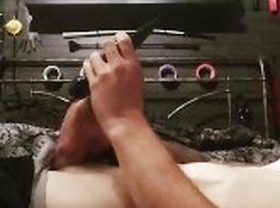 Hot young tattooed guy solo play with vibrator cumshot