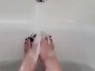 banhos, amador, casal, pés, sozinho, dedos-do-pé