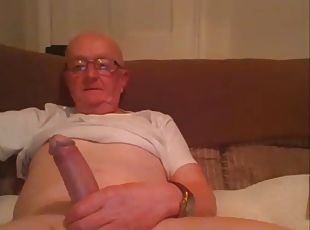 Grandpa cums on big cock on webcam