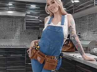 Blonde Kaylee Ryder moans loud while being dicked in the kitchen