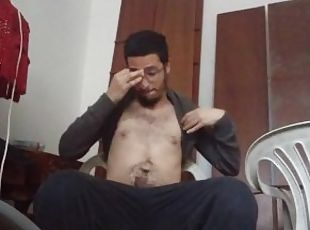 Sweater lifted / cock out pants and wank until Huge cumshot