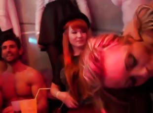 Cocksucking euro babe jerking cock at party