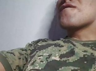 armée, asiatique, énorme, masturbation, ejaculation, uniformes, militaire