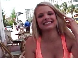 Blonde showing tits and undies upskirt in public