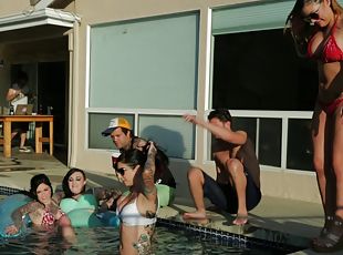 At a pool party this couple sneaks off and fucks their brains out
