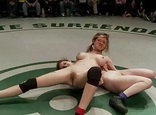 Nude girls wrestle and have wild lesbian sex in public
