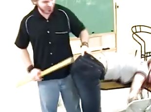 Sexy redhead teen's spanked by her teacher in class