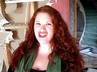 Blazing big tits redhead flashes her tits outdoors after sucking s dick through a gloryhole
