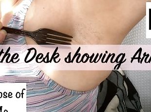 At the desk showing armpits - glimpseofme