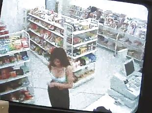 Asian supermarket attendant runs to the washroom to soak her fingers deep her wet cunt