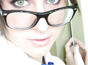 Pierced Babe In Glasses Giving An Arousing Blowjob
